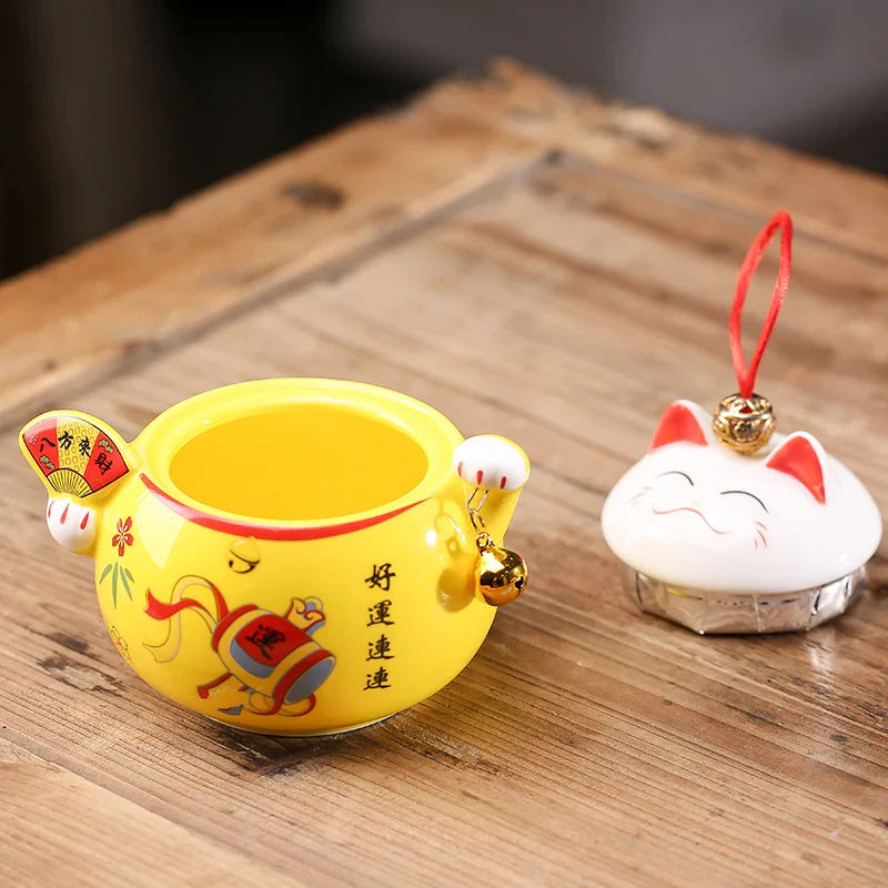 Axya™ Ceramic Lucky Cat Ornaments Tea Spice Jar Rustic Kawaii Room Decor