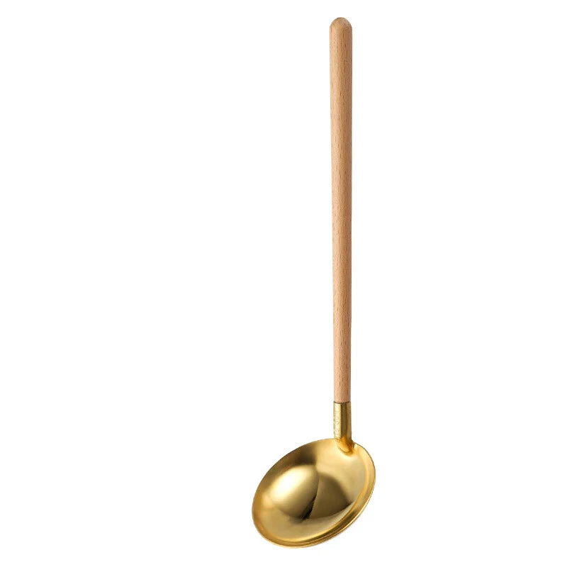 Axyaa Wooden Spoon with Stainless Steel Long Handle for Kitchen Dining Tableware