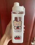 Axyaa Square Pastel Straw Bottle: Large Capacity Cute Water Bottle for Travel & Outdoor Sports