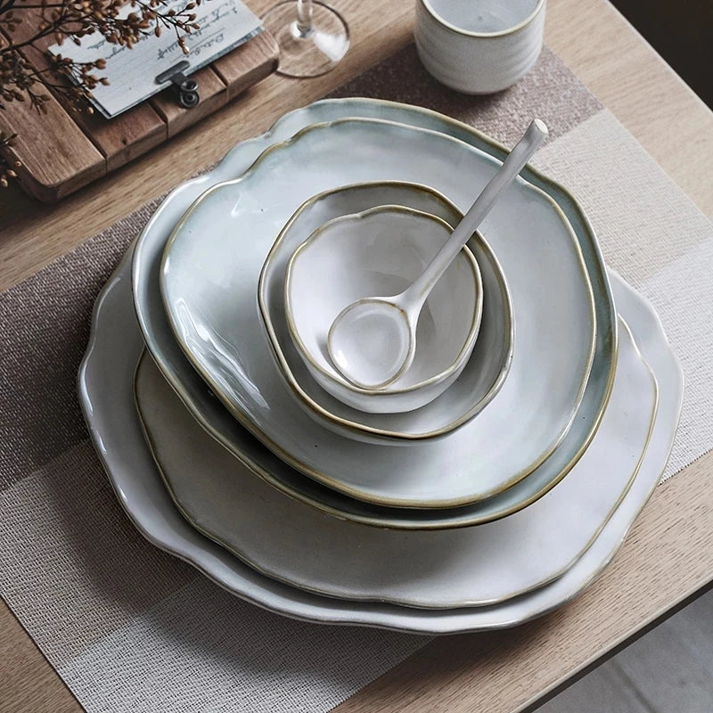Axya Ceramic Irregular Deep Dish Bowl Plate Set for Restaurants & Wholesale