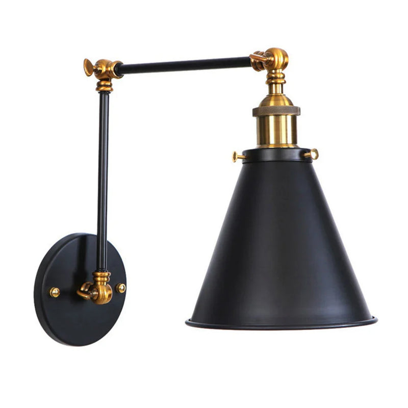 Axyaa Retro Adjustable Iron Wall Lamp Sconce, Industrial Black Brass Indoor Light.