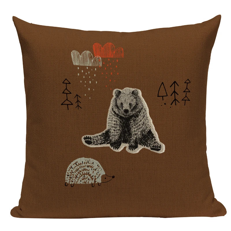 Axyaa Nordic Bear Cushion Cover 45x45cm Cute Cartoon Animal Pillow Case