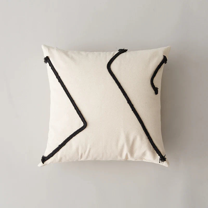 Rainbow Stripe Cushion Cover with Pink Rope Embroidery, 45x45cm, Axyaa