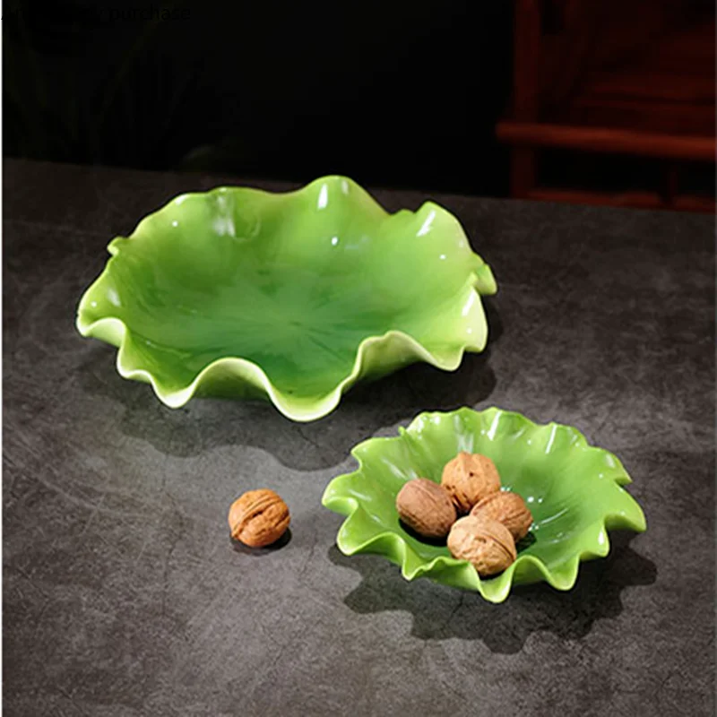 Lotus Leaf Ceramic Plate Set by Axya: Stylish Fruit Snack Dinner Salad Bowl tray Ornaments