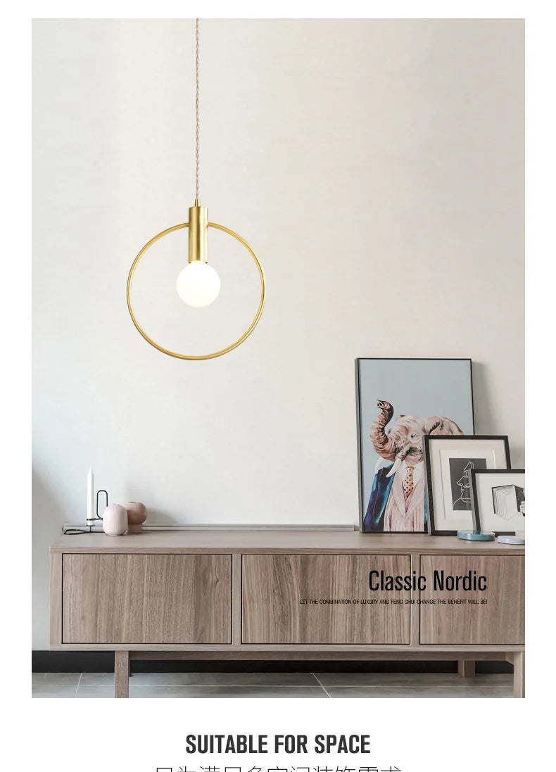 Axyaa Ring Iron Pendant Light: Modern LED Hanging Lamp for Minimalist Home Decor