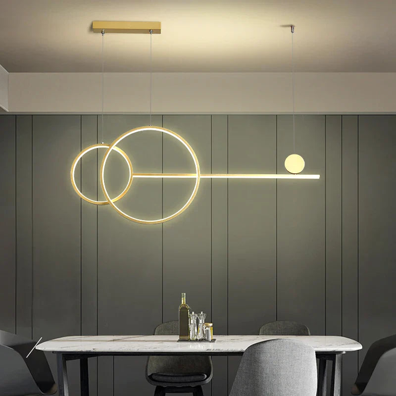 Axyaa Black Gold White LED Linear Ring Chandelier for Kitchen Dining Room