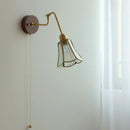 Axyaa Vintage Copper Wall Lamp with Wood Base and Pull Chain - Bedroom Bathroom Lighting