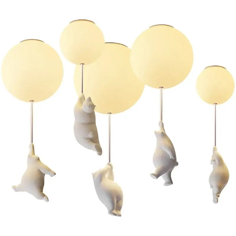 Axyaa Bear Chandelier: White LED Light for Kids' Bedroom & Nursery School Decor