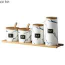 Axya Marbled Ceramic Seasoning Pot Set - Salt, Pepper, Chili, Oyster Sauce Bottle