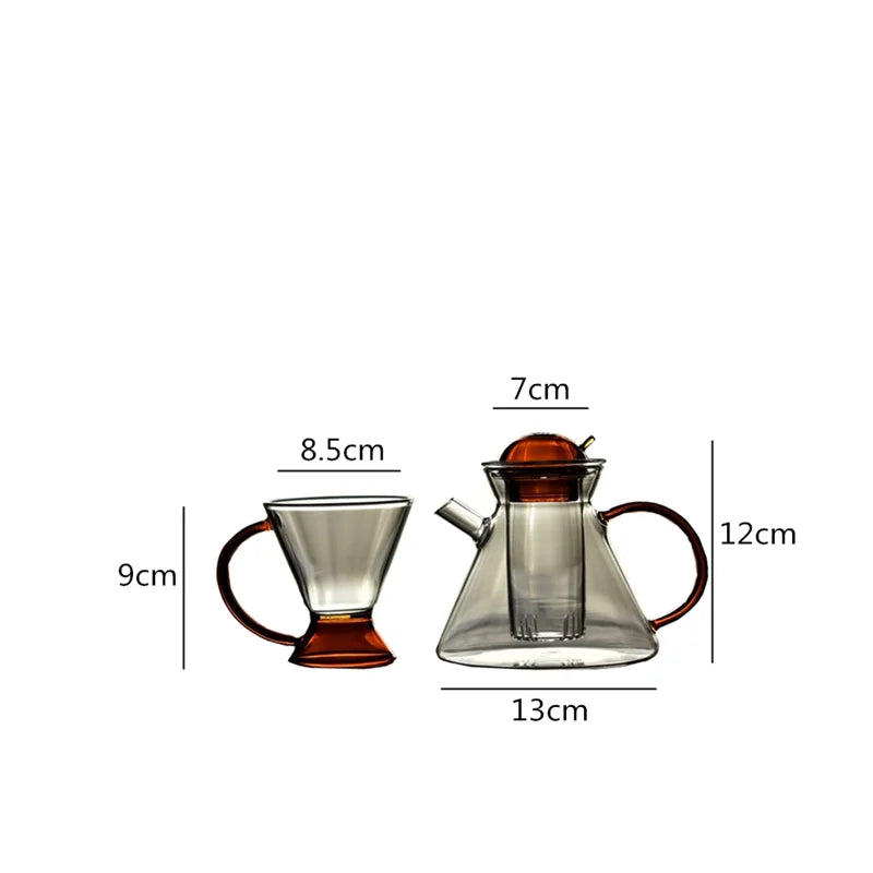 Axya Glass Teapot & Teacup Set - Stained Glass Design, High Temperature Resistant