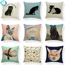 Axyaa Tropical Cat Cushion Cover Moon Blue Cotton Linen Pillow Case
