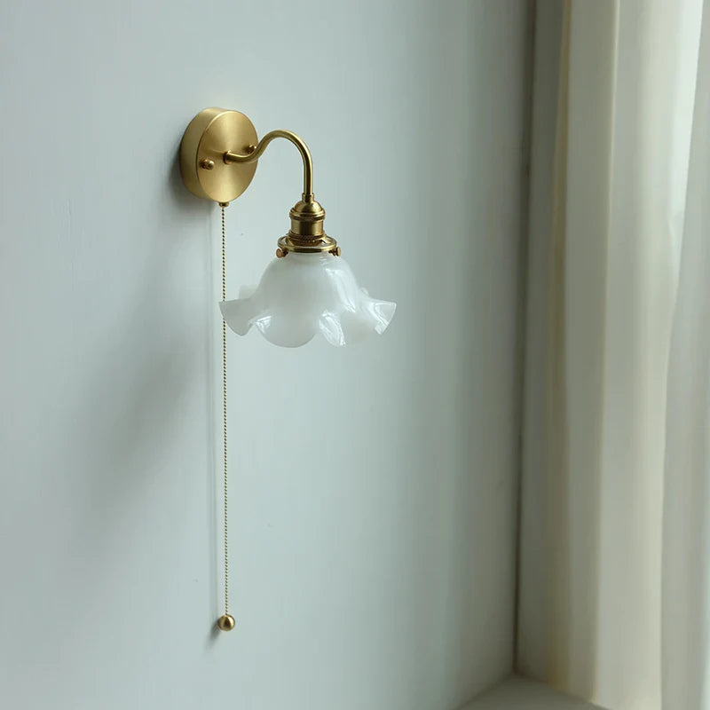 Axyaa White Glass LED Wall Sconce with Pull Chain Switch
