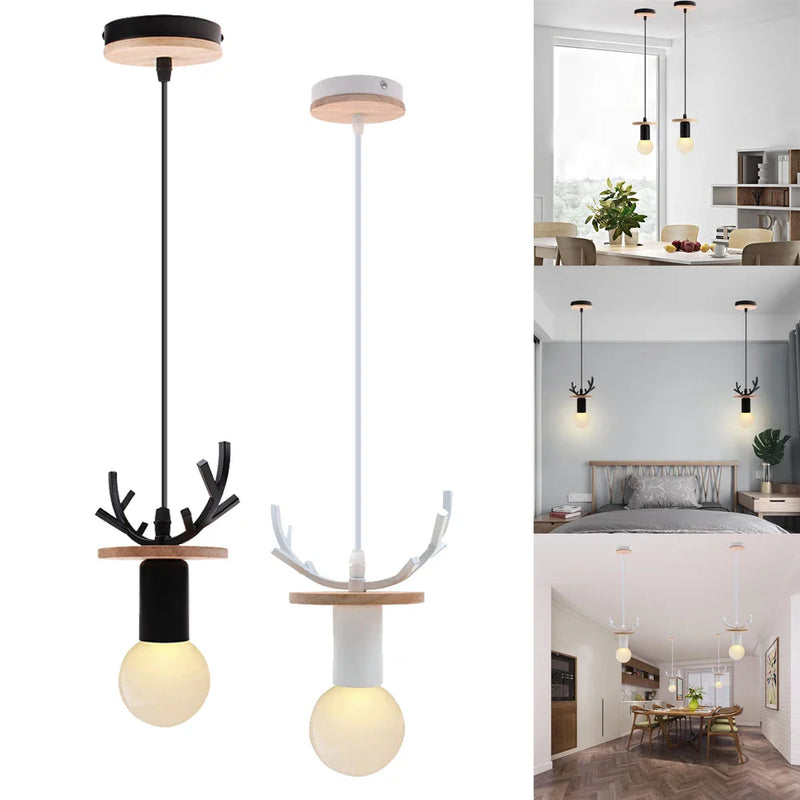 Axyaa Wood Antler Pendant Lights: Nordic LED Hanging Lamp for Home Decor