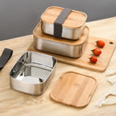 Axyaa Stainless-Steel Bento Box with Wooden Lid: Leak-Proof Food Container