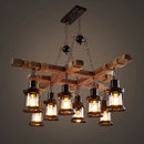 Axyaa 8-Light Vintage Wood Chandelier Glass Pendant Iron Lamp for Cafe Bar Loft