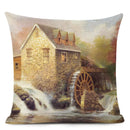 Axyaa City Landscape Oil Painting Cushion Cover | Autumn Winter Art Decor Pillow Case