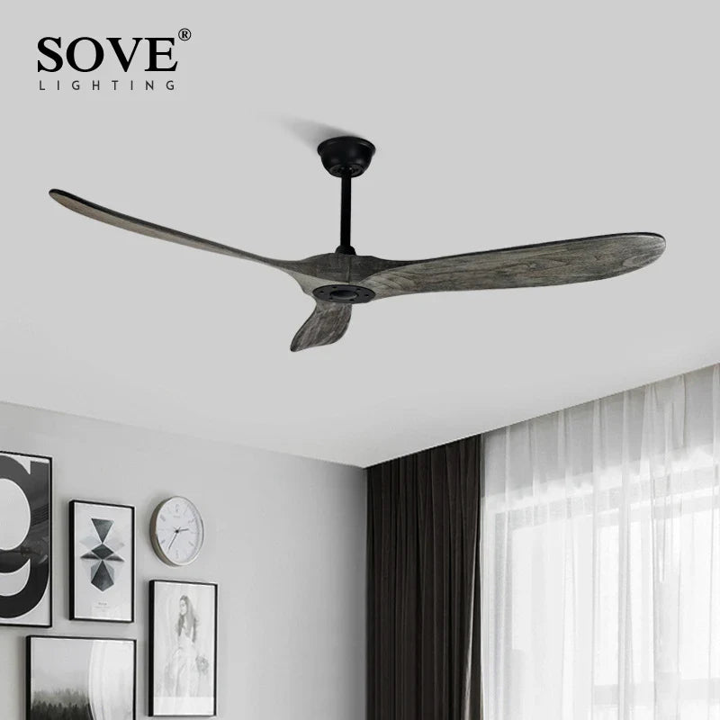 Axya 60 Inch Vintage Wood Ceiling Fan With Remote Control - DC 220V