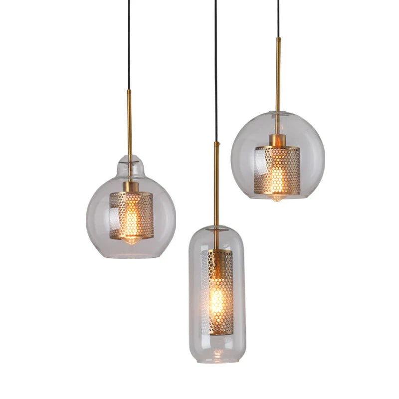 Axya Modern Gold Mesh Glass Ball Pendant Light Industrial Kitchen Fixture-Luminaire