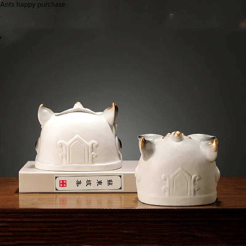 Axya Lion Dance Ceramic Tissue Box & Desktop Organizer Holder Snack Key Dish