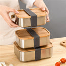 Axyaa Stainless-Steel Bento Box with Wooden Lid: Leak-Proof Food Container