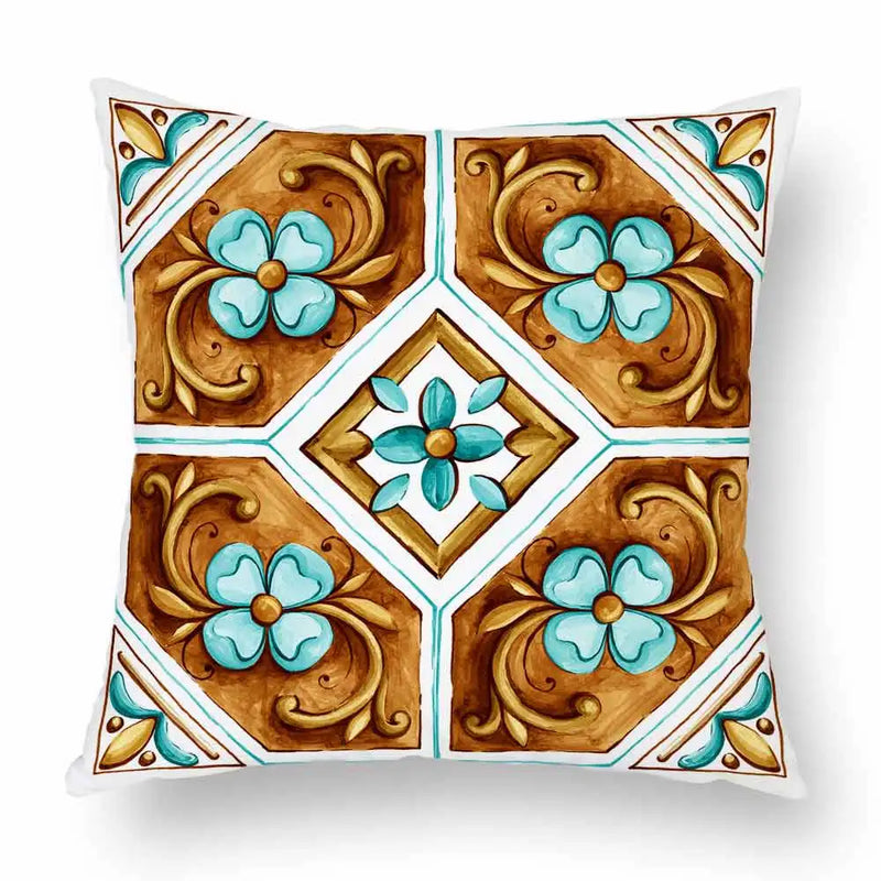 Axyaa Watercolor Geometric Flowers Polyester Cushion Cover Sofa Throw Pillow Cover