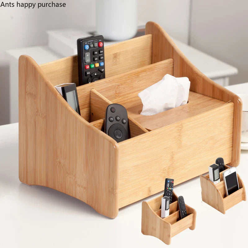 Axya Bamboo Remote Control & Tissue Box Organizer