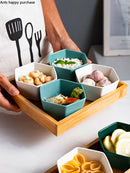 Axya Hexagon Ceramic Plate Set with Wooden Pallets for Snacks and Fruit Storage