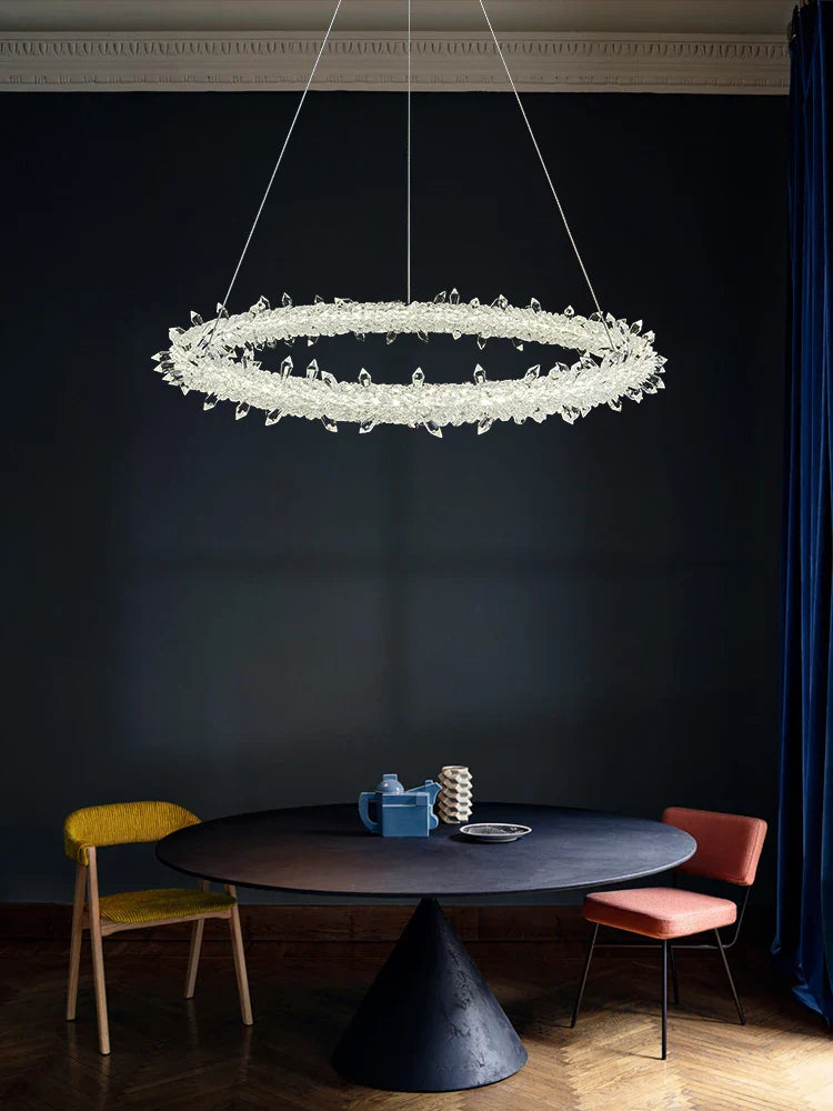 Axya Crystal Ring Chandelier: Modern Light Luxury for Living & Dining Rooms