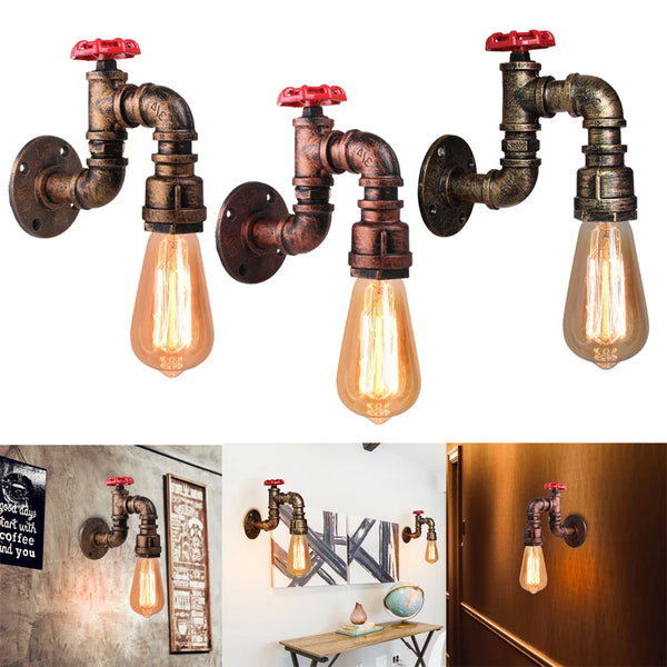 Axya Iron Pipe Wall Lamp E27 Industrial Vintage Light Loft Bar Decor Fixtures