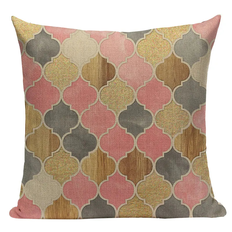 Axyaa Geometric Cushion Cover: Green Pink Diamond Design for Home, Bedroom, and Car