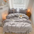 Axyaa Pink Lace Ruffle Bedding Set - Kids Duvet Cover, Bed Skirt, Sheet & Pillowcase