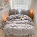 Axyaa Pink Lace Ruffle Bedding Set - Kids Duvet Cover, Bed Skirt, Sheet & Pillowcase