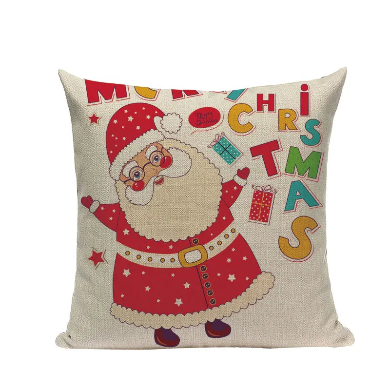 Christmas Santa Deer Pattern Cushion Cover for Festive Home Decor - Axyaa