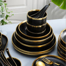 Axya Black Porcelain Dinner Plates Set - Kitchen Tableware Ceramics Bowl Tray Cutlery