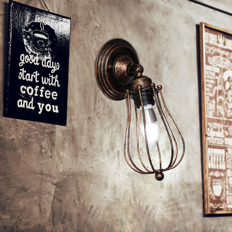 Axya Adjustable Industrial Wall Light E27 Rustic Wire Metal Cage Sconce