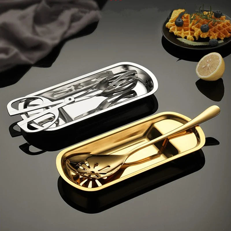 Axyaa Stainless Steel Food Storage Tray Dessert Plate Snack Pan Buffet Tableware