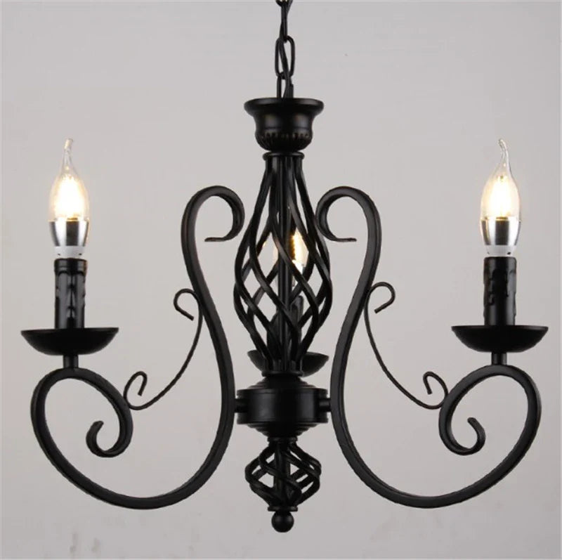 Axyaa Black Wrought Iron Loft Chandelier for Living Room & Bar, E14 Luminaria