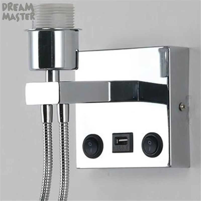 Axyaa Modern Wall Sconce with USB Port, 2 Switches & Fabric Shade LED Reading Lamp