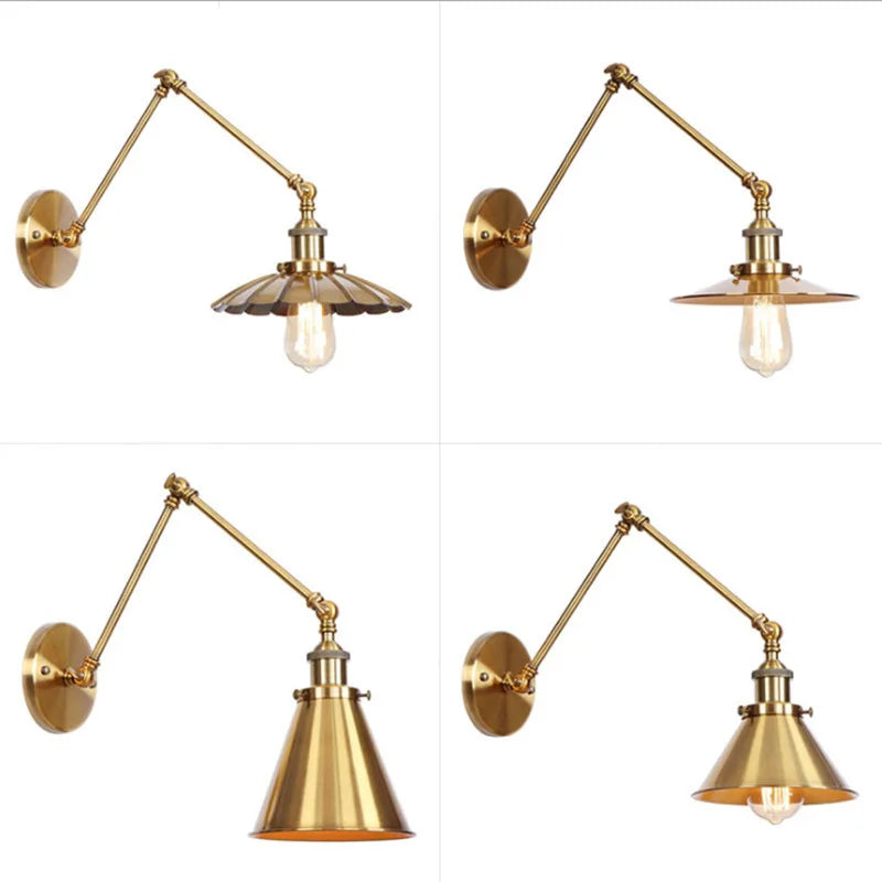 Axyaa Gold Adjustable Wall Light - Flexible Long Arm Retro Lamp