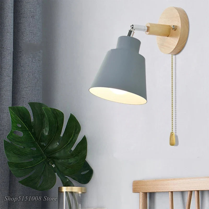 Nordic Wood Wall Lights Zipper Switch Sconce by Axyaa - Modern Bedside Lamp