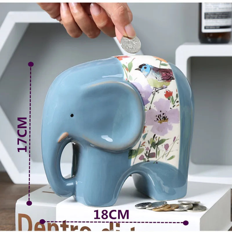 Ceramic Elephant Money Box by Axya: Teen Room Decor, Savings Bank, Euro Coin Holder