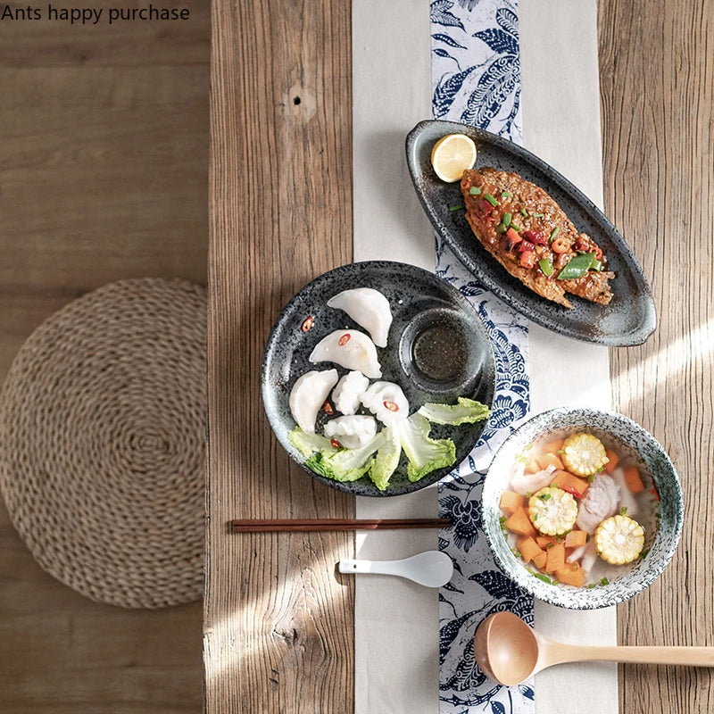 Axya Ceramic Dumpling Plate with Sauce Compartment - Restaurant Quality