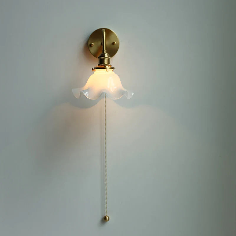 Axyaa White Glass LED Wall Sconce with Pull Chain Switch