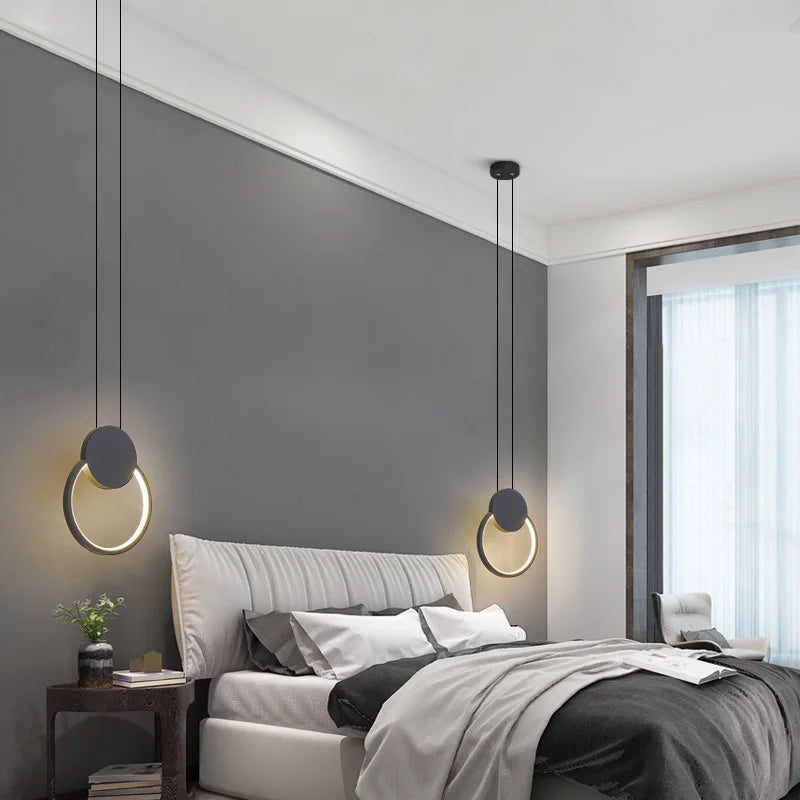 Axyaa White Black Pendant Lamp - Dimmable LED Hanging Light for Bedside Decor