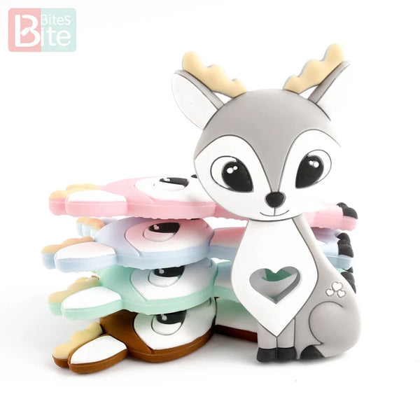 Axya Sika Deer Silicone Teether: BPA-Free Cartoon Animal Pacifier Clip Chain