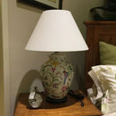 Axyaa Hand-Painted Ceramic Table Lamp with Bird and Coral Flower Design