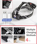 Axya Rechargeable Headlamp 18650 Battery Waterproof COB LED Headlight Red Warning Light