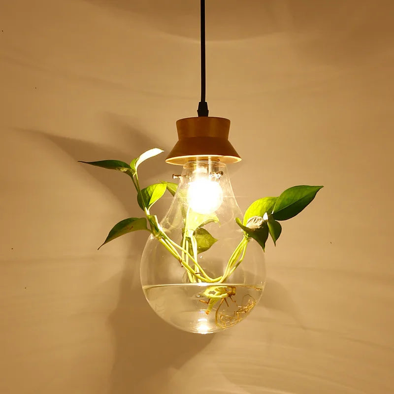 Axya Wood Glass Bottle Pendant Light for Modern Plant Decor