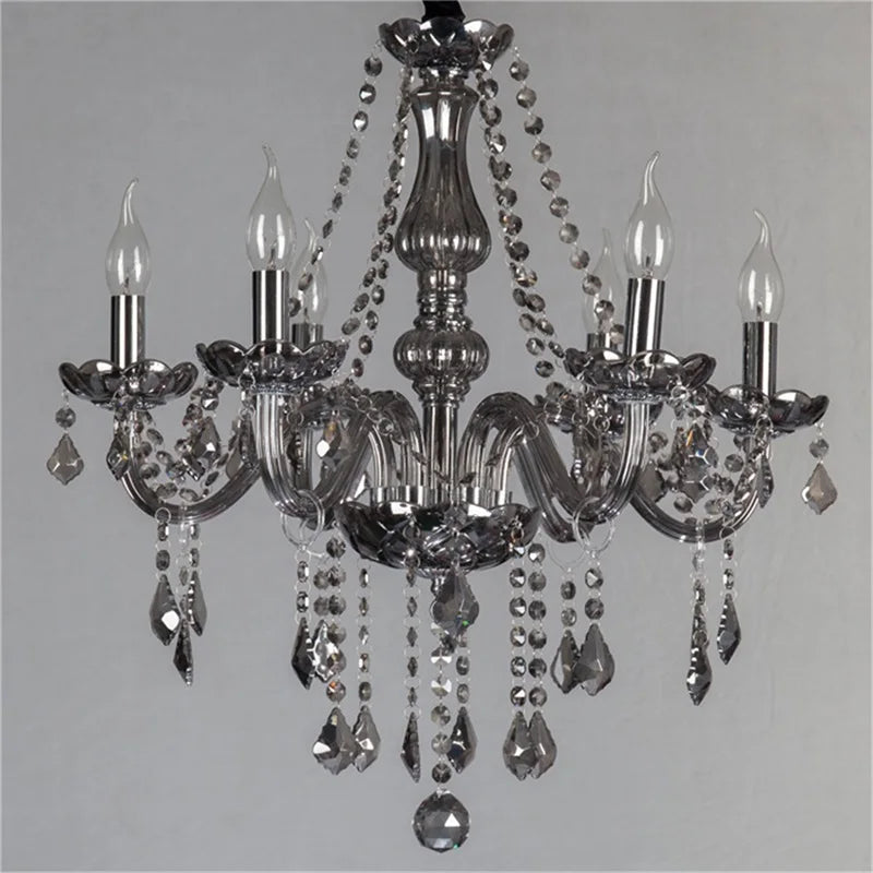 Axyaa Smoky Grey Crystal LED Chandelier for Home or Hotel Hall