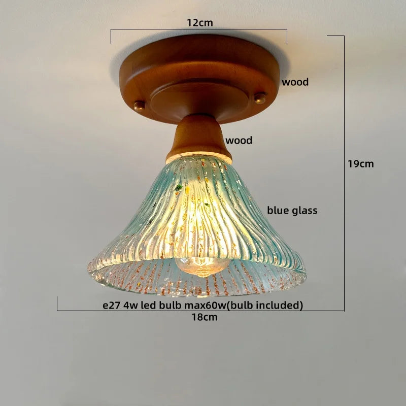 Axyaa Glass Wood LED Ceiling Lights Modern Plafondlamp for Living Room & Corridor